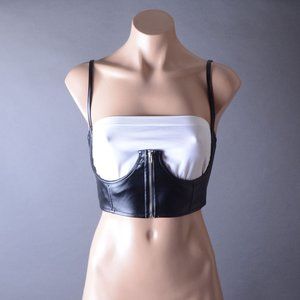 Black Gothic Faux Leather Corset Underbust Zip Crop Top Punk Bustier Streetwear